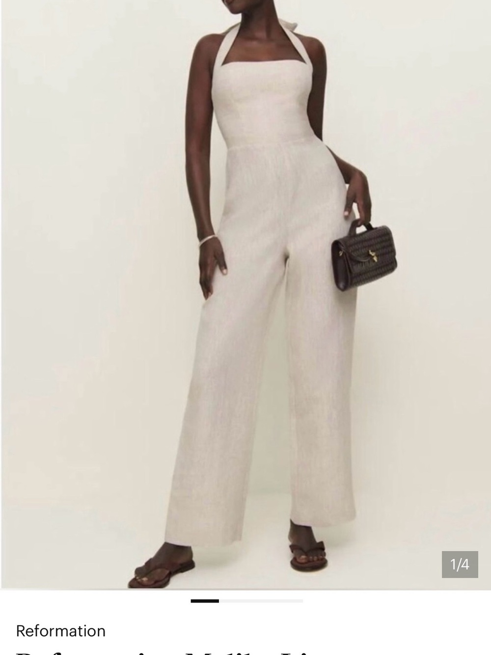 Reformation Beige Halter Wide-Leg Jumpsuit